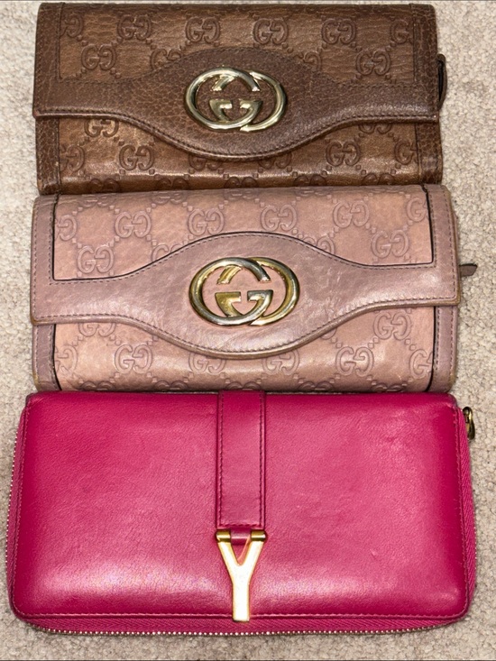 Gucci Handbags - Pick one: Gucci Brown or Dusty Blush Leather Wallets OR Pink YSL Zip wallet